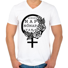 PRINTFASHION Minden nap - Férfi V-nyakú póló - Fehér