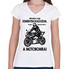 PRINTFASHION Minden nap keményen dolgozom - Női V-nyakú póló - Fehér női póló
