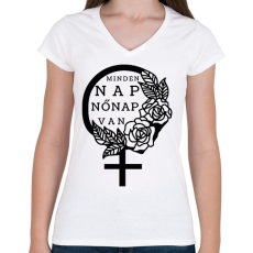 PRINTFASHION Minden nap - Női V-nyakú póló - Fehér