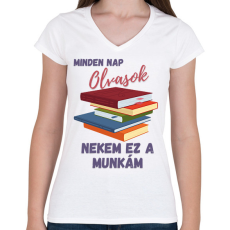 PRINTFASHION minden nap olvasok... - Női V-nyakú póló - Fehér