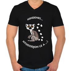 PRINTFASHION Mindenki nyugodjon le a ... - Vicces feliratos minta  - gyűrűsfarkú maki - Férfi V-nyakú póló - Fekete