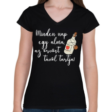 PRINTFASHION Mindennap egy alma - Női V-nyakú póló - Fekete