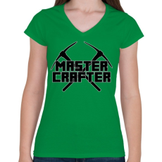 PRINTFASHION Minecraft bányász mester - Női V-nyakú póló - Zöld