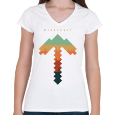 PRINTFASHION Minecraft bányász - Női V-nyakú póló - Fehér női póló