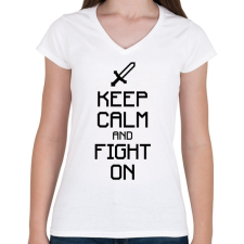 PRINTFASHION Minecraft - Csak nyugi és harcolj! - Női V-nyakú póló - Fehér női póló