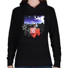 PRINTFASHION minecraft farm állatok (képregény stílus) - Női kapucnis pulóver - Fekete női pulóver, kardigán