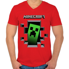 PRINTFASHION Minecraft - Férfi V-nyakú póló - Piros férfi póló