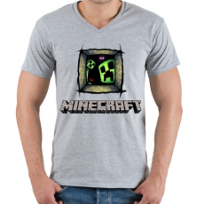 PRINTFASHION Minecraft - Férfi V-nyakú póló - Sport szürke