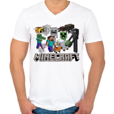 PRINTFASHION Minecraft karakterek - Férfi V-nyakú póló - Fehér férfi póló