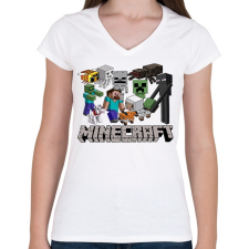 PRINTFASHION Minecraft karakterek - Női V-nyakú póló - Fehér női póló