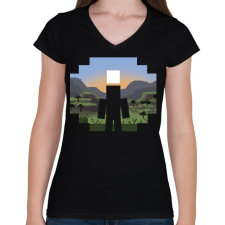 PRINTFASHION Minecraft Land - Női V-nyakú póló - Fekete női póló