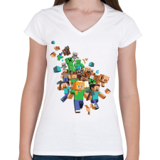 PRINTFASHION Minecraft - Női V-nyakú póló - Fehér női póló