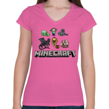 PRINTFASHION Minecraft - Női V-nyakú póló - Rózsaszín női póló