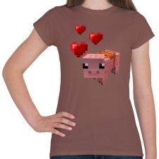 PRINTFASHION Minecraft pig love - Női póló - Mogyoróbarna női póló