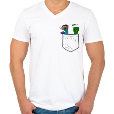 PRINTFASHION Minecraft Pocket - Férfi V-nyakú póló - Fehér