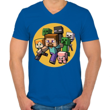 PRINTFASHION Minecraft RUN - Férfi V-nyakú póló - Királykék férfi póló