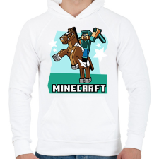 PRINTFASHION Minecraft Steve lovas póló - Férfi kapucnis pulóver - Fehér férfi pulóver, kardigán