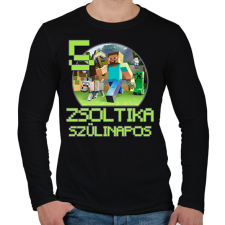 PRINTFASHION Minecraft születésnap - Egyedi névvel - Férfi hosszú ujjú póló - Fekete férfi póló