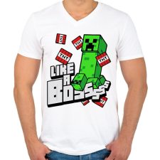 PRINTFASHION Minecraft TNT - Férfi V-nyakú póló - Fehér férfi póló