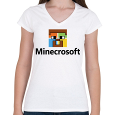 PRINTFASHION Minecrosoft - Női V-nyakú póló - Fehér