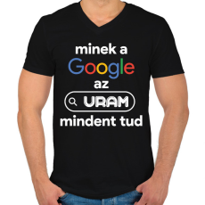 PRINTFASHION Minek a google az uram mindent tud - Férfi V-nyakú póló - Fekete