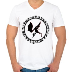 PRINTFASHION misztikus-sárkányos logo  - Férfi V-nyakú póló - Fehér