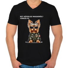 PRINTFASHION MIT KÉPZELSZ MAGARÓL - YORKIE - Férfi V-nyakú póló - Fekete