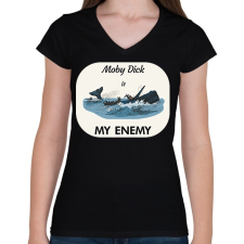 PRINTFASHION Moby Dick is my enemy - Női V-nyakú póló - Fekete női póló