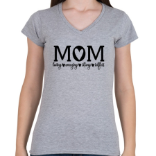 PRINTFASHION Mom feliratokkal fekete - Női V-nyakú póló - Sport szürke női póló