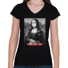 PRINTFASHION Mona Lisa 2020 - Női V-nyakú póló - Fekete női póló