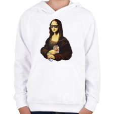 PRINTFASHION Mona lisa kebebbal - Gyerek kapucnis pulóver - Fehér gyerek pulóver, kardigán