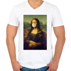 PRINTFASHION Mona Lisa protect yourself - Férfi V-nyakú póló - Fehér