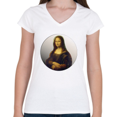 PRINTFASHION Mona Lisa - Vonalas - Női V-nyakú póló - Fehér