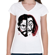 PRINTFASHION Money Heist - A Nagy Pénzrablás - La Casa de Papel - Női V-nyakú póló - Fehér