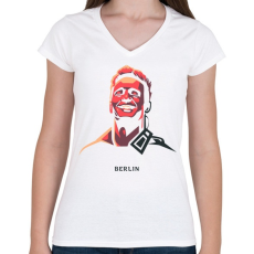 PRINTFASHION Money Heist - Berlin - Női V-nyakú póló - Fehér