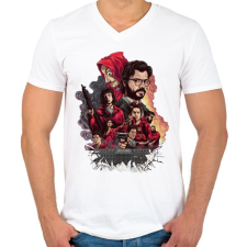 PRINTFASHION Money Heist - Férfi V-nyakú póló - Fehér férfi póló