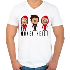 PRINTFASHION Money Heist - Férfi V-nyakú póló - Fehér férfi póló