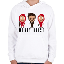 PRINTFASHION Money Heist - Gyerek kapucnis pulóver - Fehér gyerek pulóver, kardigán
