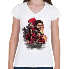 PRINTFASHION Money Heist - Női V-nyakú póló - Fehér női póló