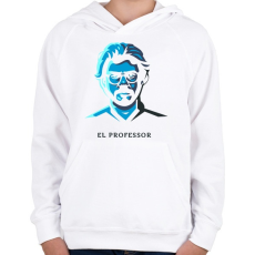 PRINTFASHION Money Heist - Professor - Gyerek kapucnis pulóver - Fehér