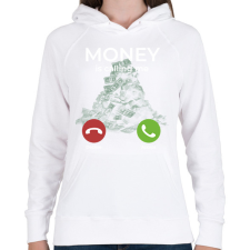 PRINTFASHION Money is calling - Női kapucnis pulóver - Fehér női pulóver, kardigán