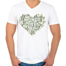 PRINTFASHION Money loves me - Férfi V-nyakú póló - Fehér férfi póló