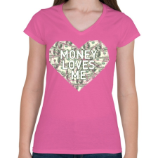 PRINTFASHION Money loves me - Női V-nyakú póló - Rózsaszín női póló