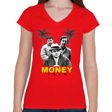 PRINTFASHION Money Team - Női V-nyakú póló - Piros női póló