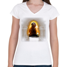PRINTFASHION monkey monk - Női V-nyakú póló - Fehér női póló