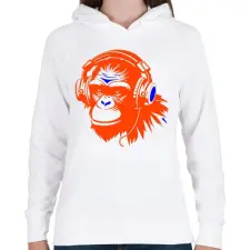 PRINTFASHION Monkey - Női kapucnis pulóver - Fehér női pulóver, kardigán