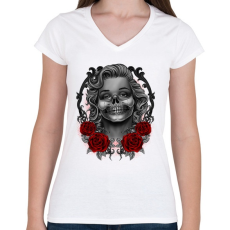 PRINTFASHION Monroses Skull - Női V-nyakú póló - Fehér
