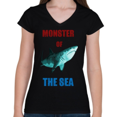 PRINTFASHION monster of the sea - Női V-nyakú póló - Fekete