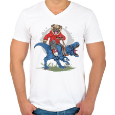 PRINTFASHION Mopsz és a T-rex - Férfi V-nyakú póló - Fehér férfi póló