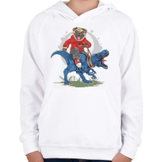 PRINTFASHION Mopsz és a T-rex - Gyerek kapucnis pulóver - Fehér